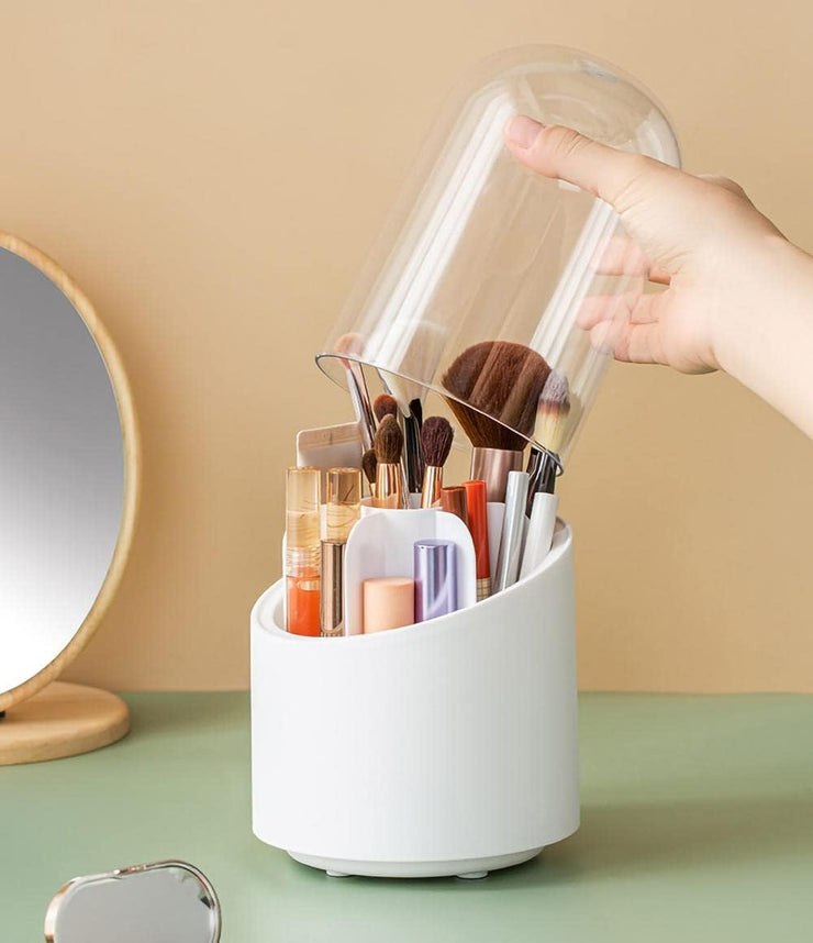 Sazgar Brush Container Makeup Brush Holder Dust-proof Rotating Plastic Lipstick Eyebrow Pencil Vanity Supplies